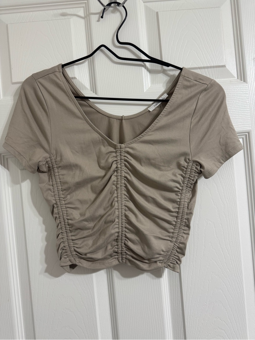 Timing Taupe Ruched Scoop-Neck Crop Top